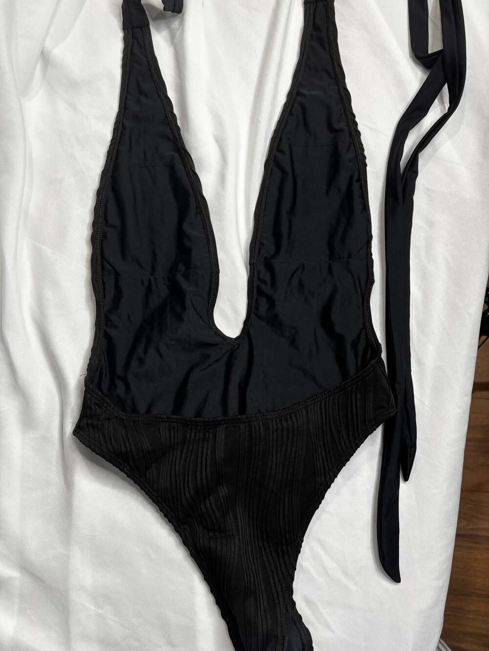 ZAFUL Women's One Piece Swimsuit Deep V Neck Ribbed Self Tie